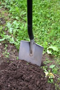 black and brown shovel on green grass